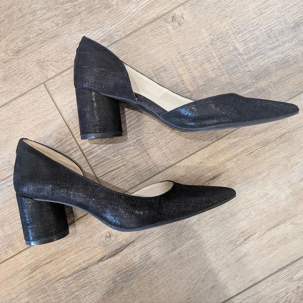 Anne Klein Flex Black Pointed-Toe Shimmer Block Heels | 7.5 - Picture 3 of 8
